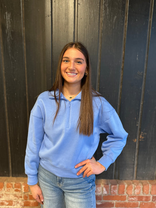 Flower Blue Half Zip Sweatshirt