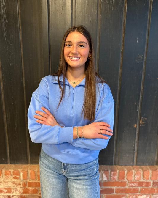 Flower Blue Half Zip Sweatshirt