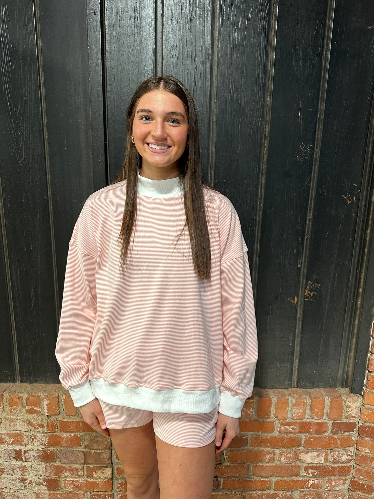 Mock Neck Stripe Sweatshirts Top