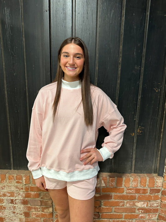Mock Neck Stripe Sweatshirts Top
