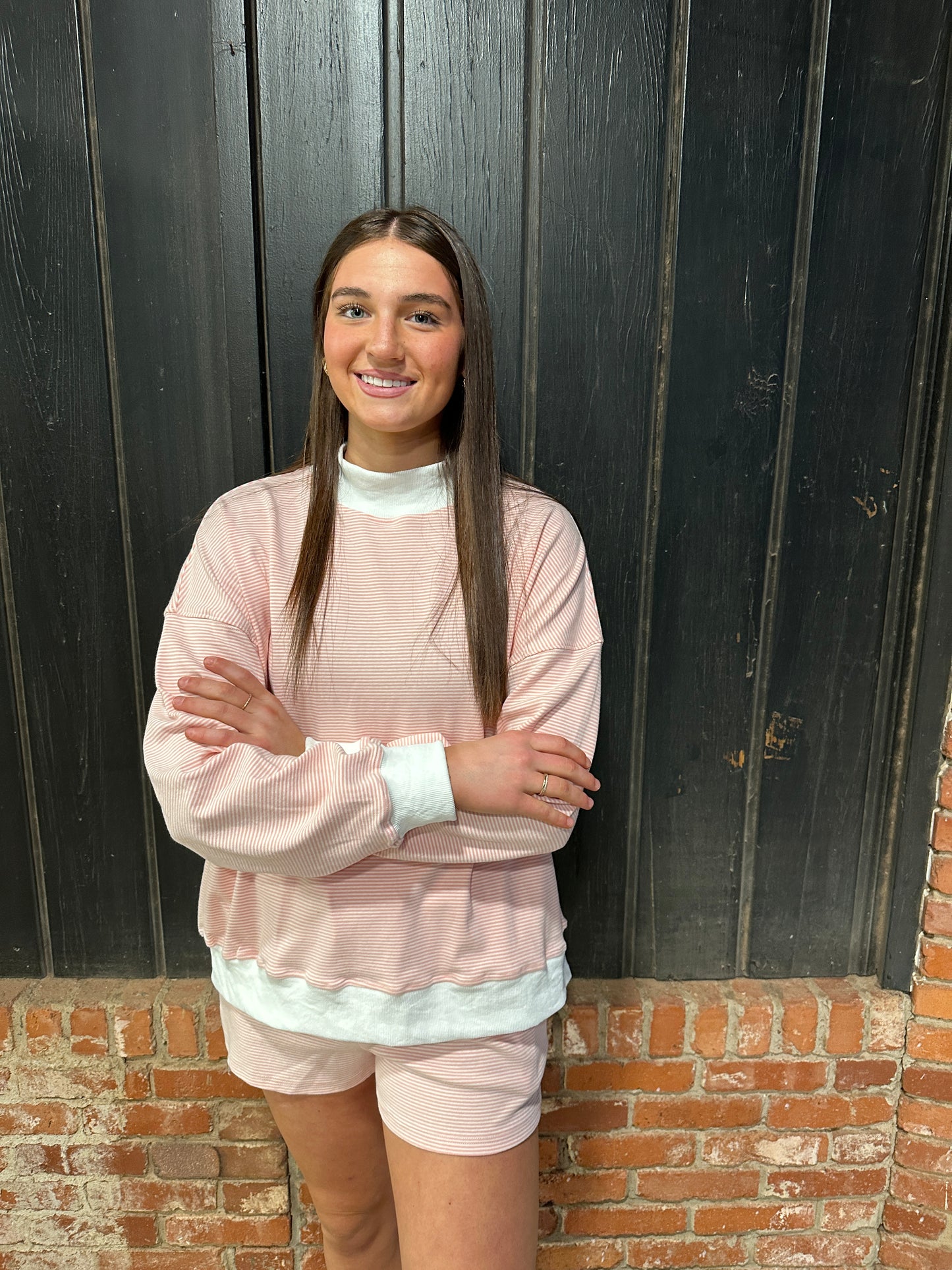 Mock Neck Stripe Sweatshirts Top