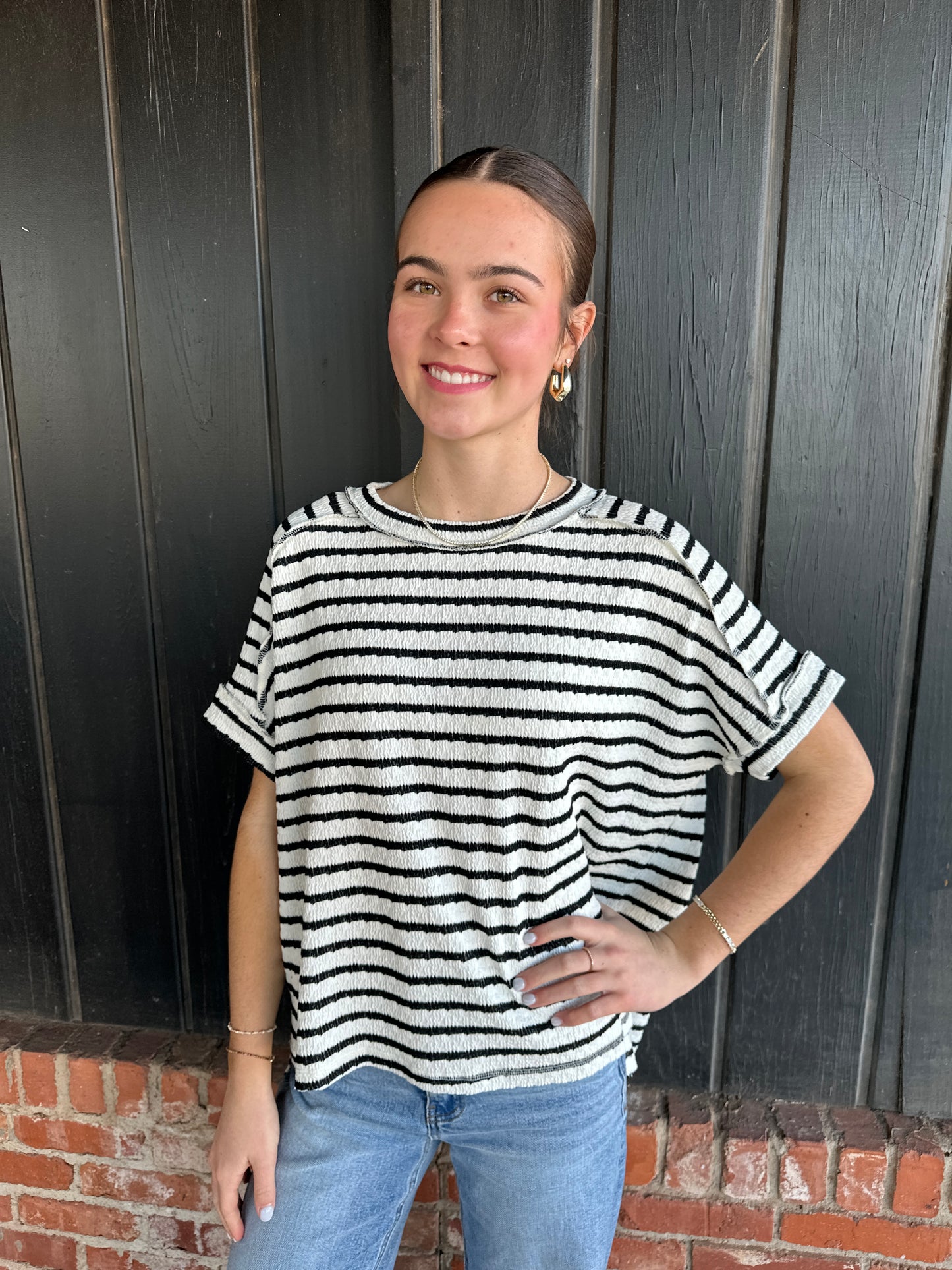 Black Stripe Round Neck Tee