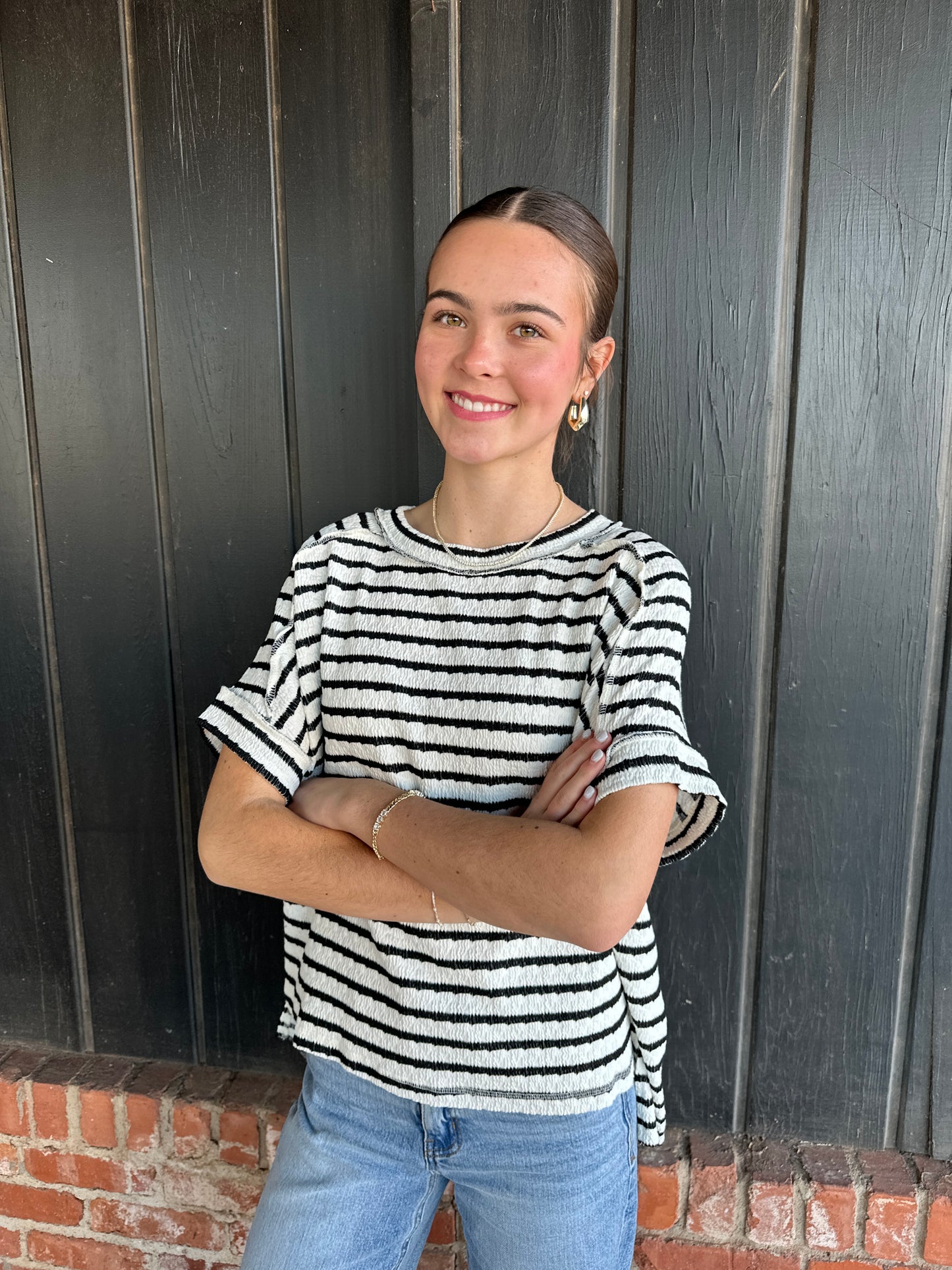 Black Stripe Round Neck Tee