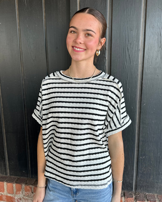 Black Stripe Round Neck Tee