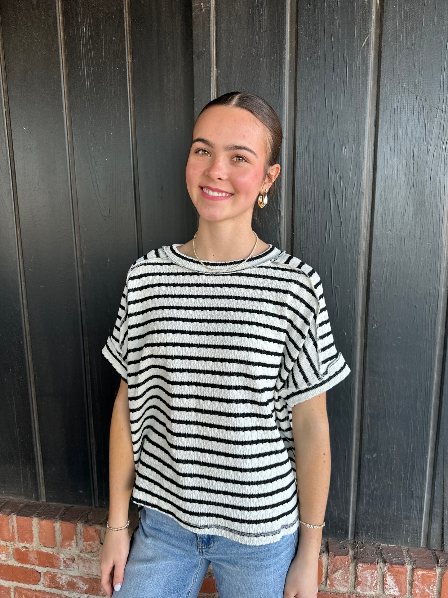 Black Stripe Round Neck Tee