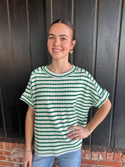 Green Stripe Round Neck Tee