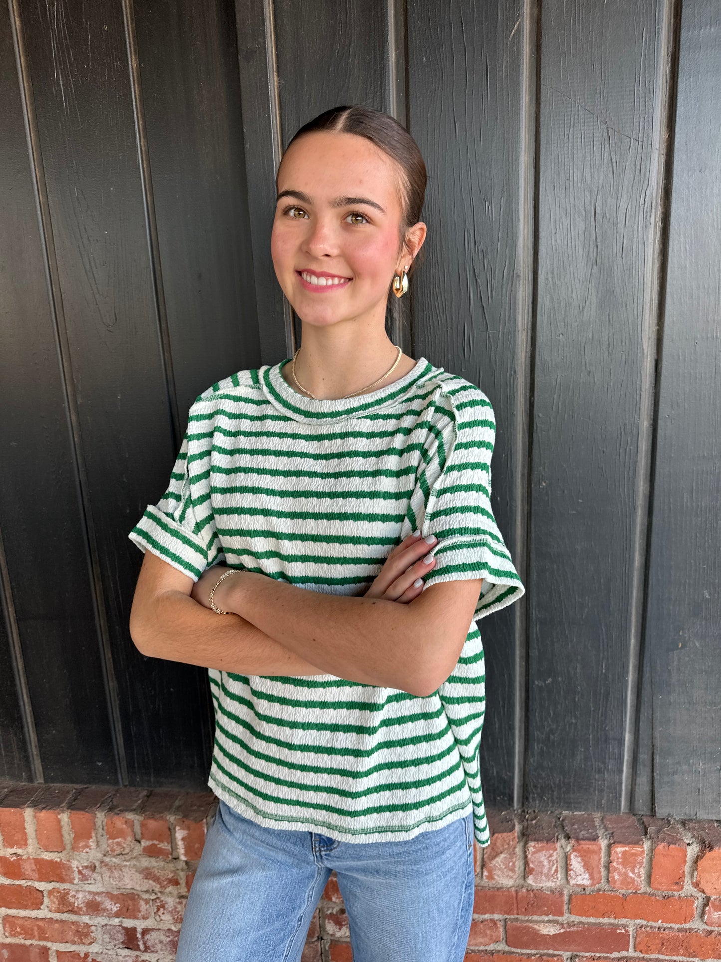 Green Stripe Round Neck Tee