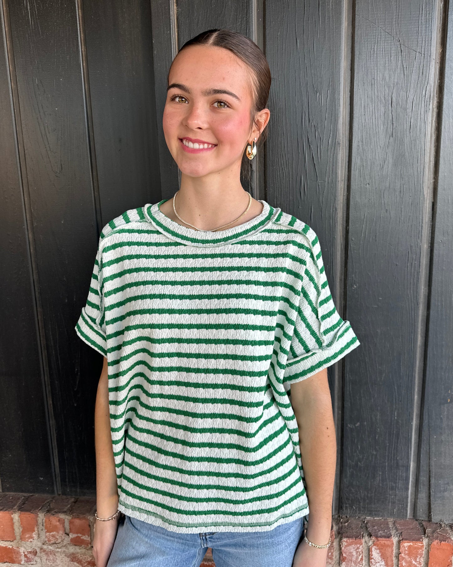 Green Stripe Round Neck Tee