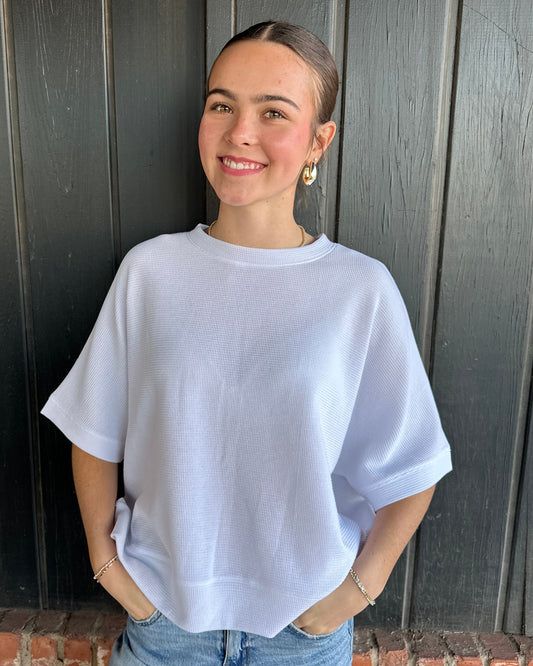 White Double Knit Short Sleeve Top