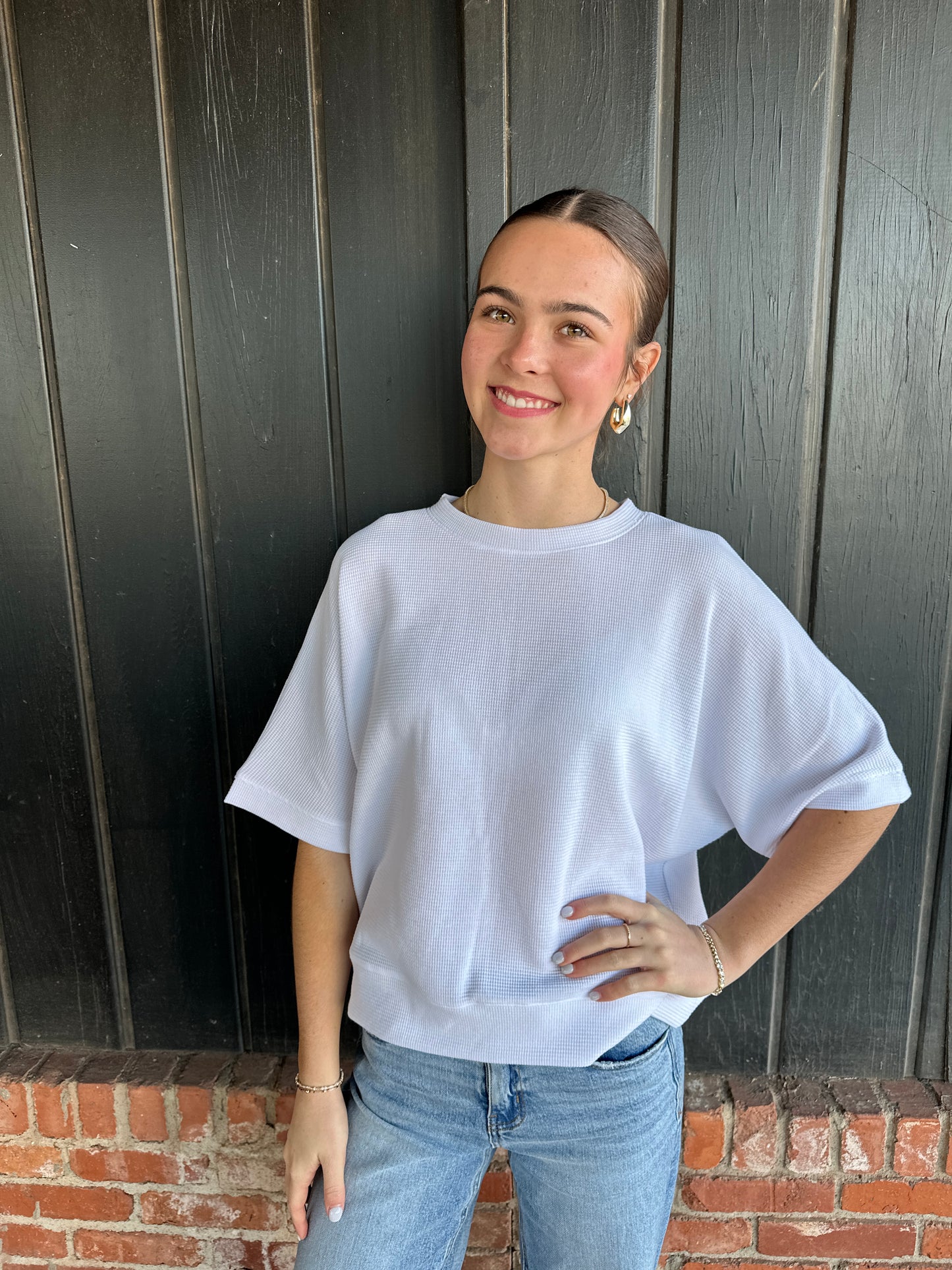 White Double Knit Short Sleeve Top