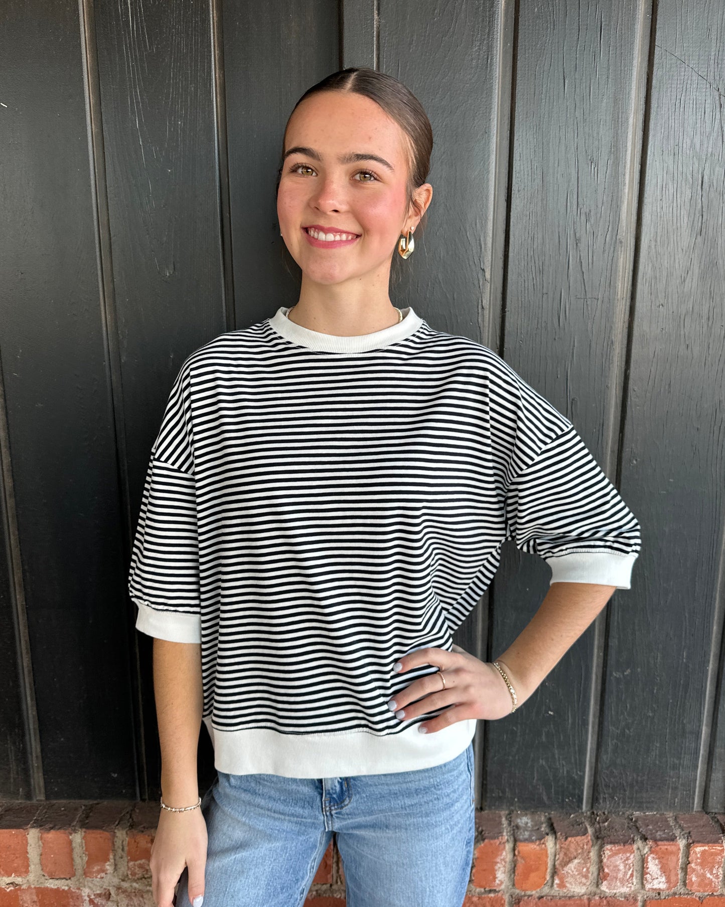 Black Striped Contrast banded top