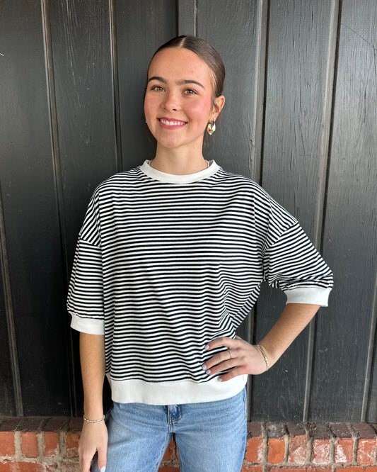 Black Striped Contrast banded top