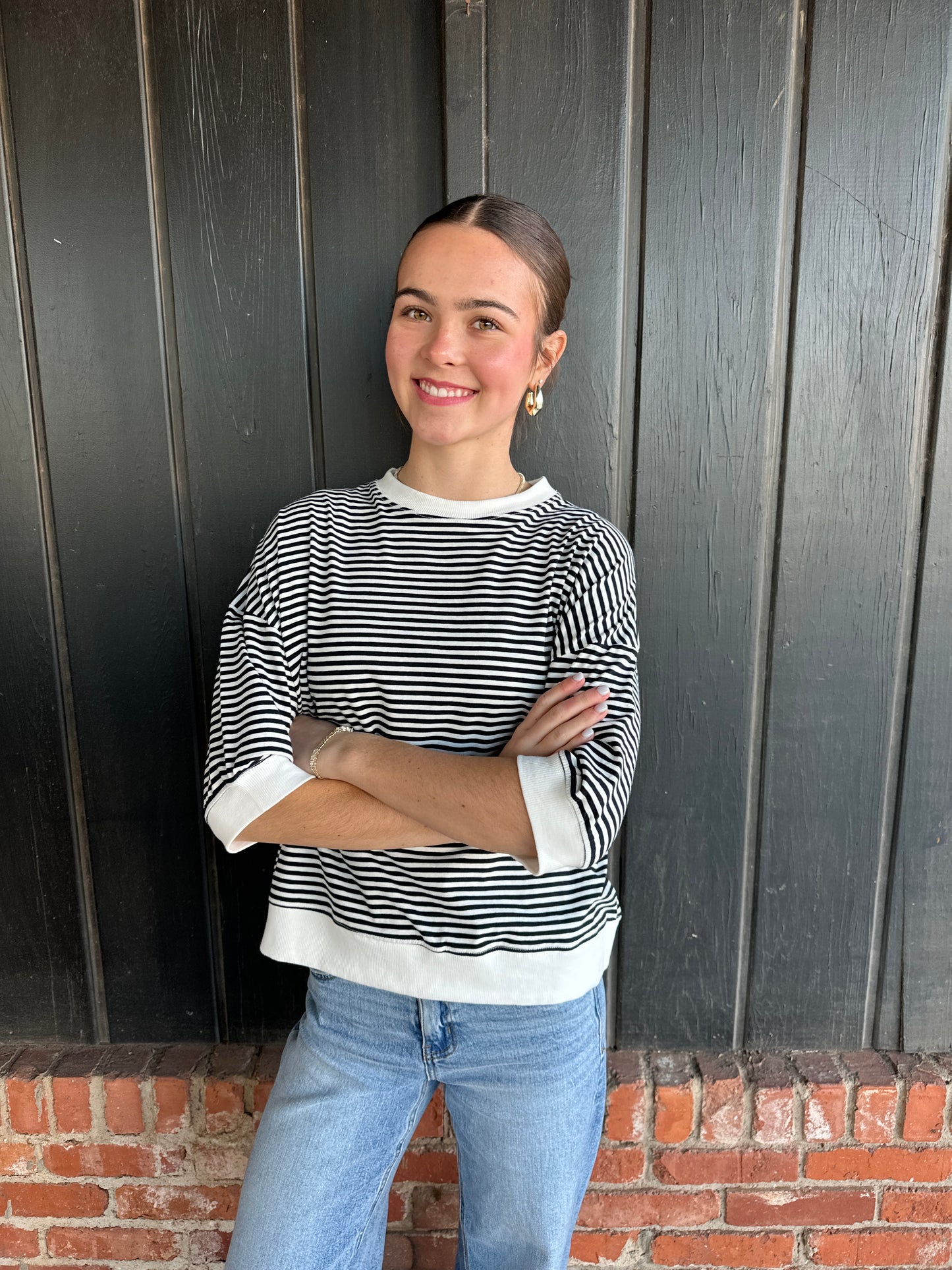 Black Striped Contrast banded top