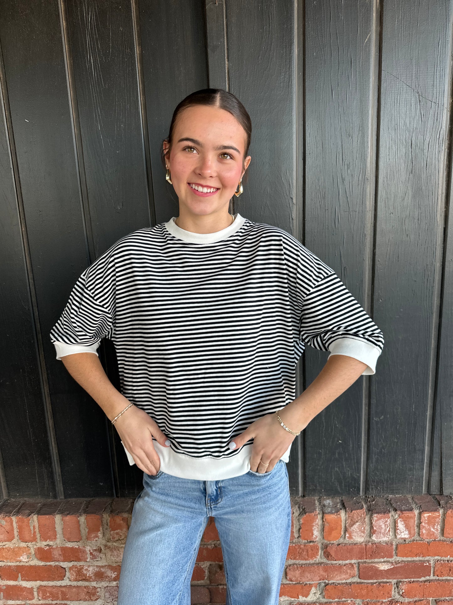 Black Striped Contrast banded top