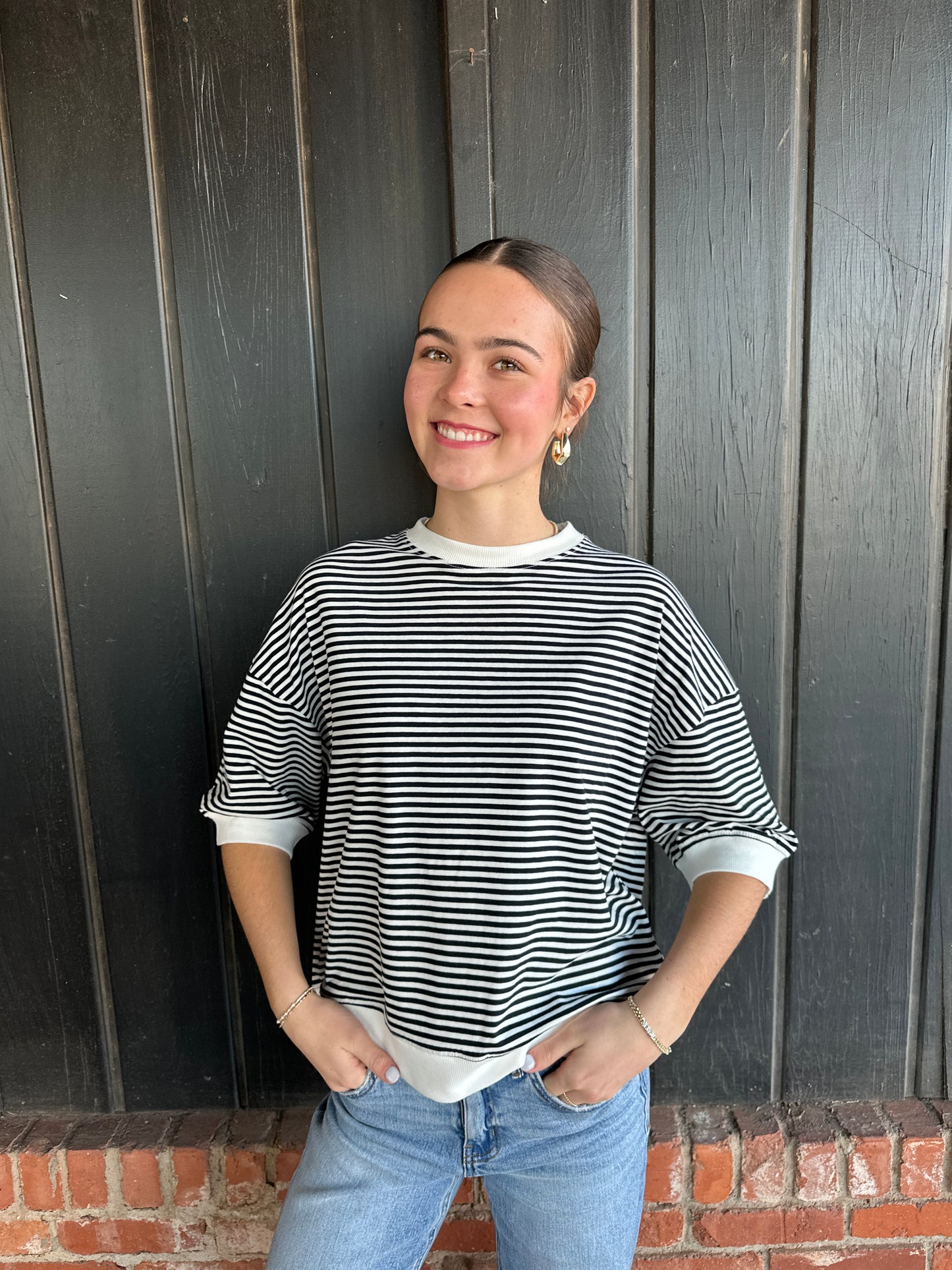 Black Striped Contrast banded top