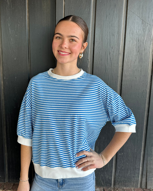 Ocean Blue Striped Contrast banded top