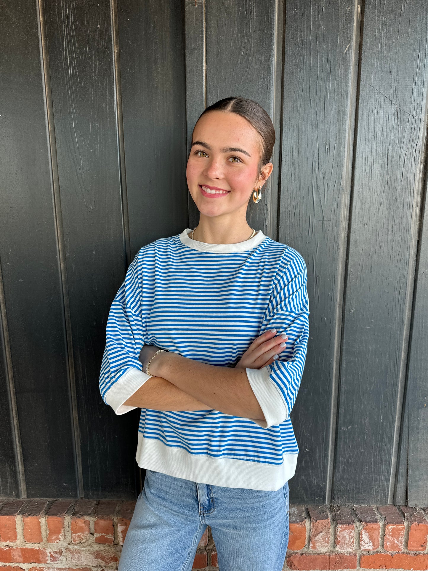 Ocean Blue Striped Contrast banded top