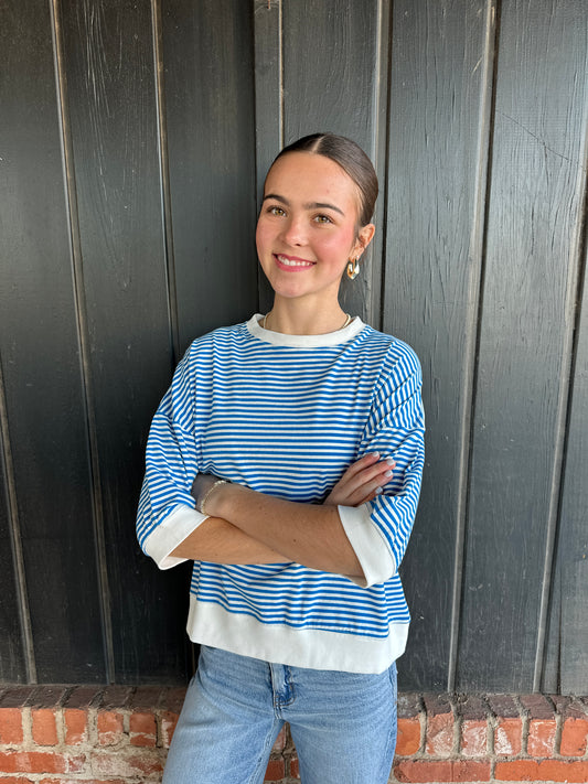 Ocean Blue Striped Contrast banded top