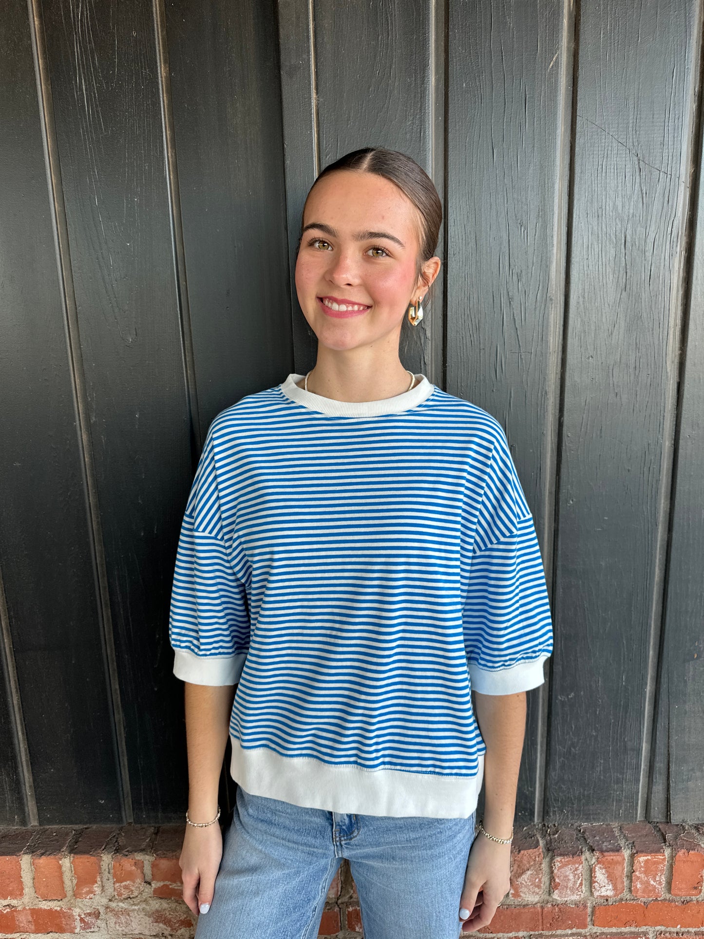 Ocean Blue Striped Contrast banded top