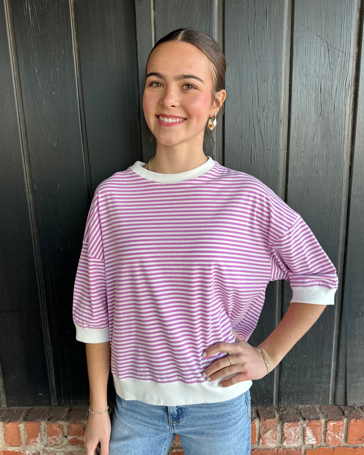 Bright Mauve Contrast banded top