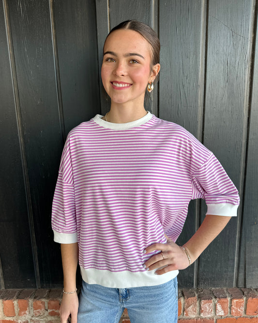 Bright Mauve Contrast banded top