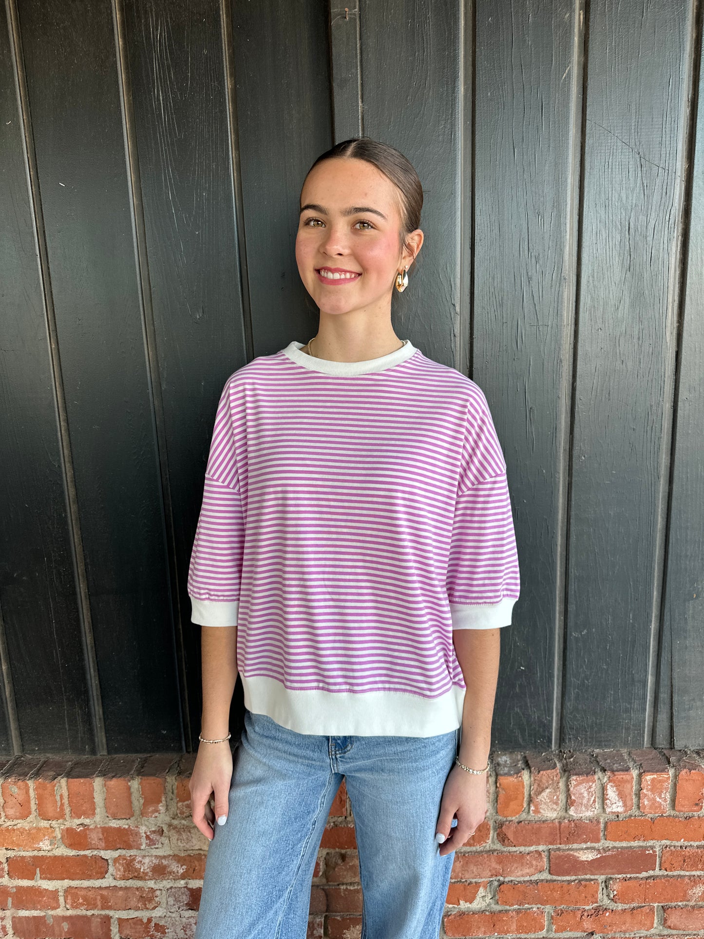 Bright Mauve Contrast banded top