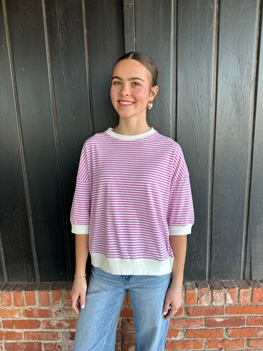 Bright Mauve Contrast banded top