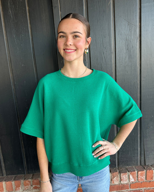 Kelly green double knit short sleeve top