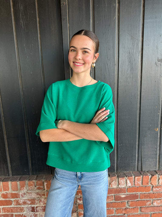 Kelly green double knit short sleeve top