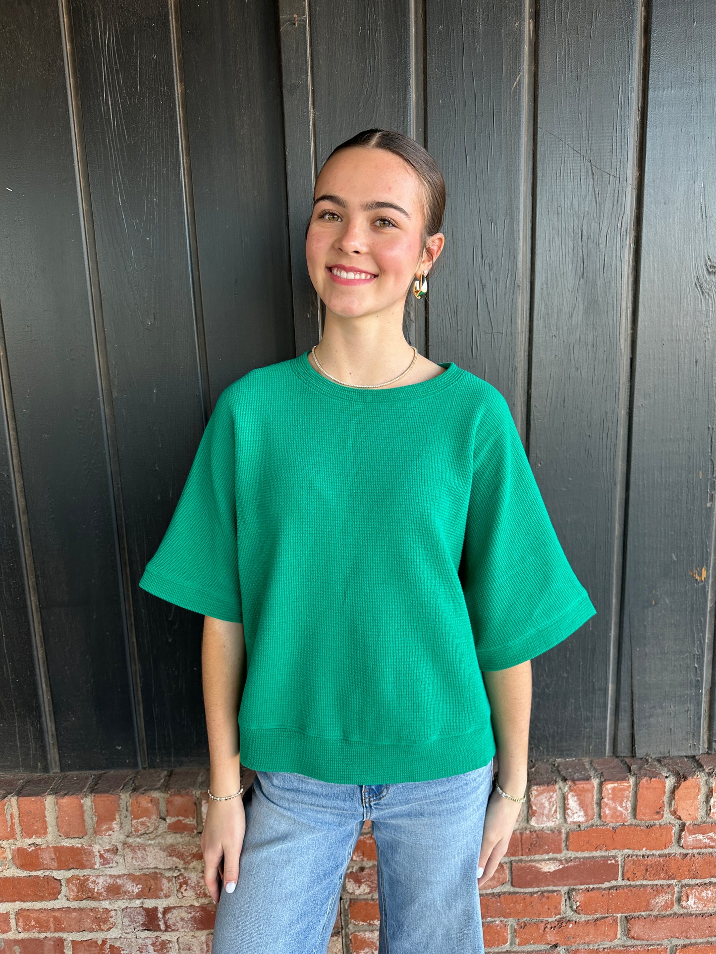 Kelly green double knit short sleeve top