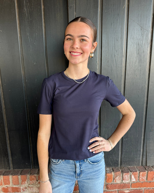 Navy second skin crew neck tee