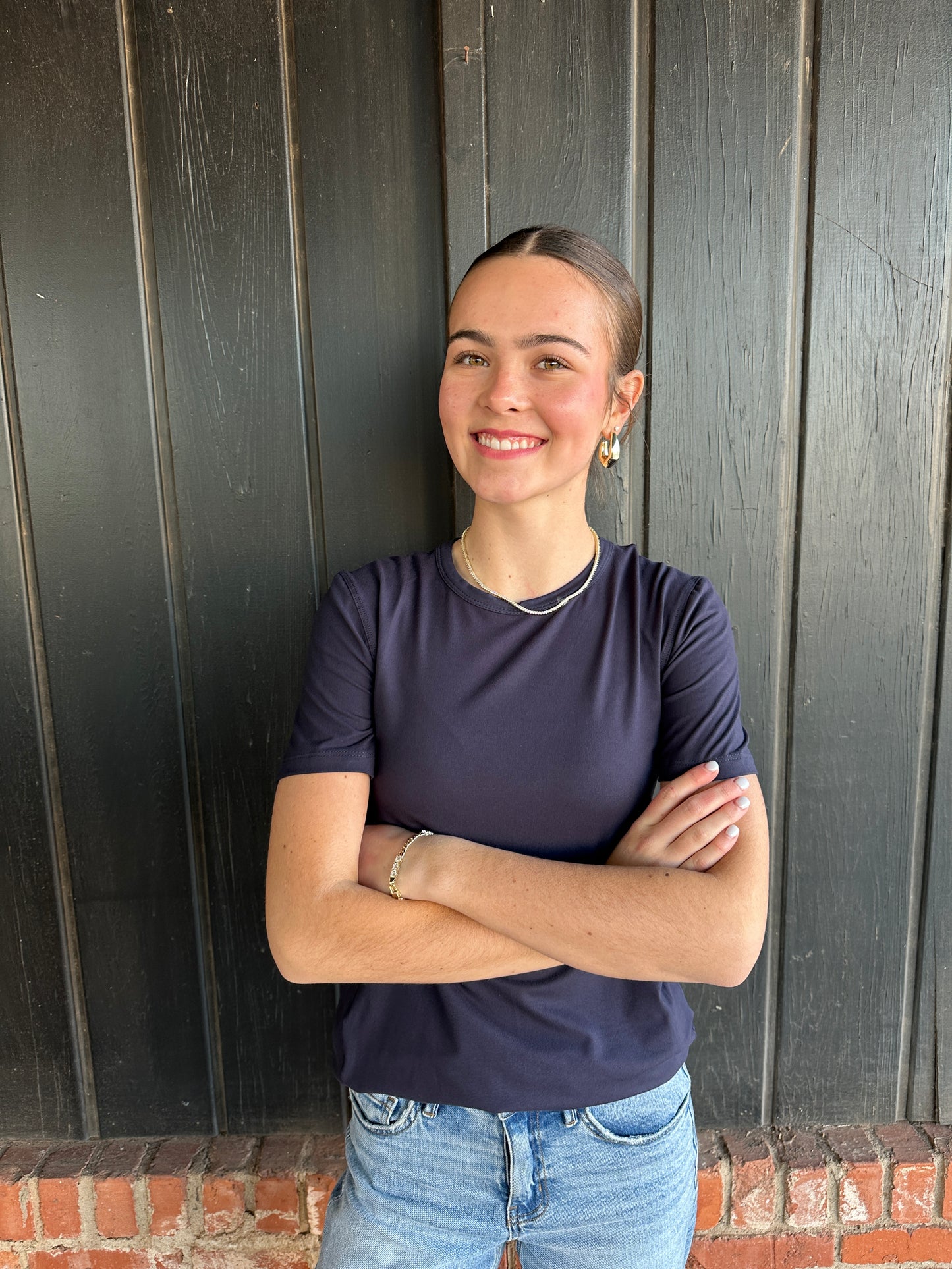 Navy second skin crew neck tee