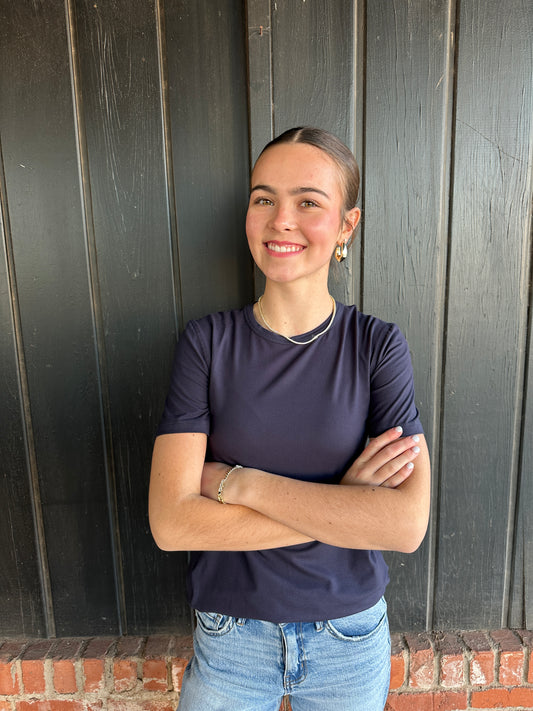 Navy second skin crew neck tee