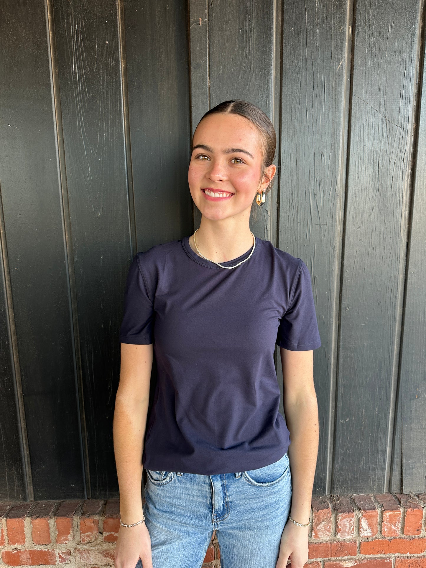 Navy second skin crew neck tee