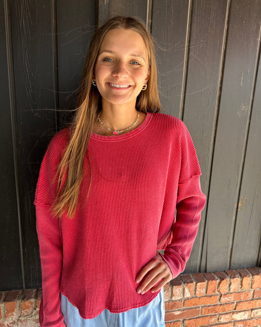 Red Waffle Knit Top