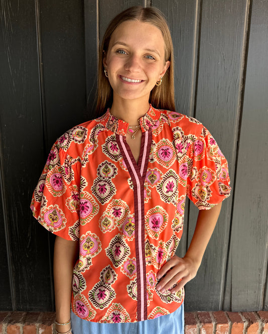 The Emily Smocked Neck Puff Sleeve Top