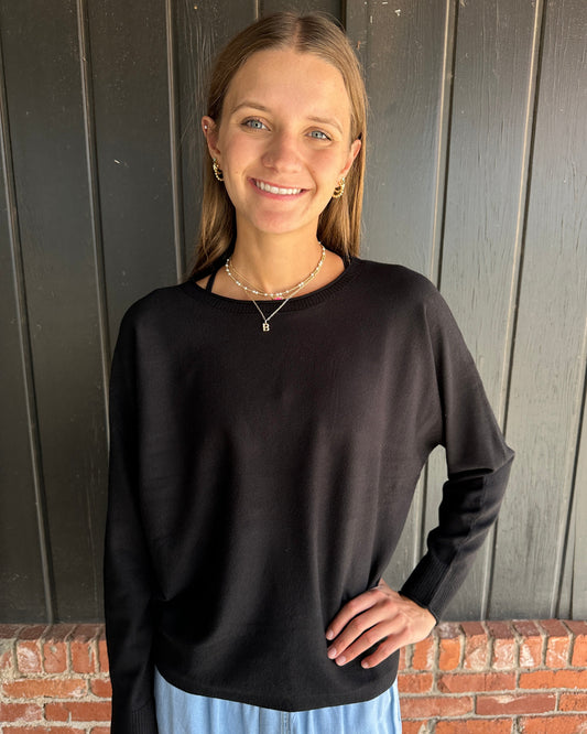 Black wide crew neck sweater