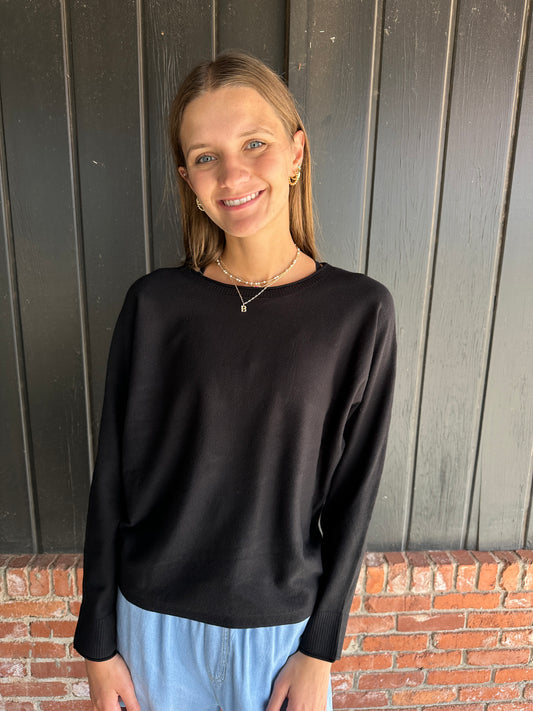 Black wide crew neck sweater