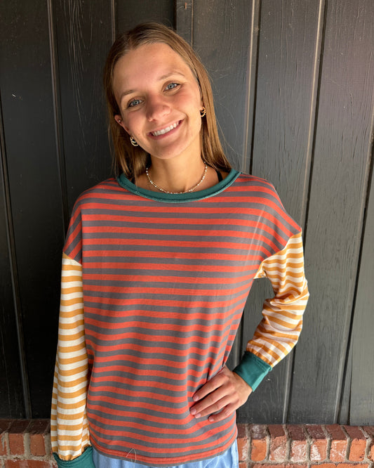 Rust French Terry Pullover Top