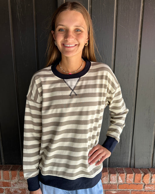 Olive/ Navy Striped oversized sweatshirt