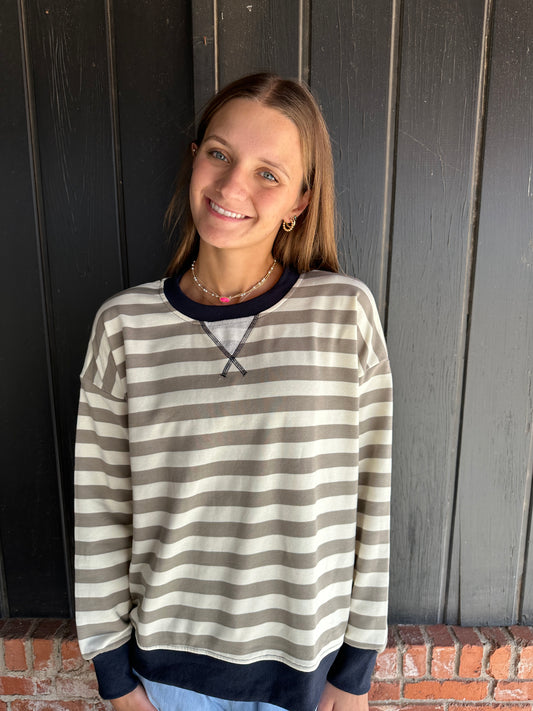 Olive/ Navy Striped oversized sweatshirt
