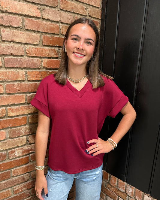 Burgundy Modal V Neck Top