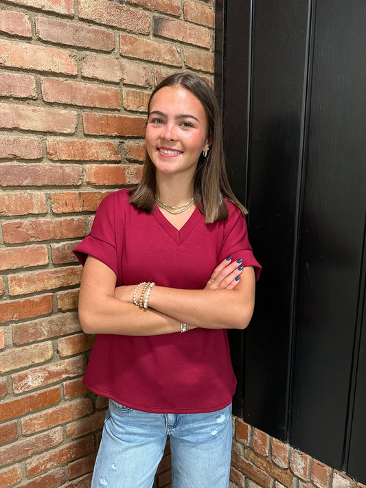 Burgundy Modal V Neck Top