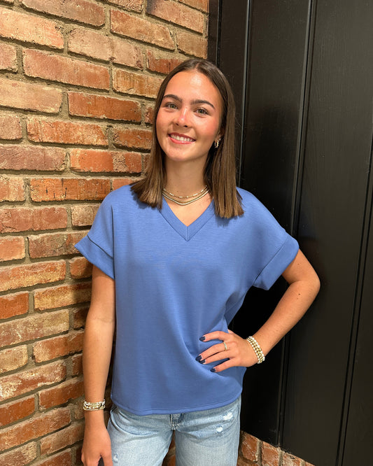 Denim Blue Modal V neck top