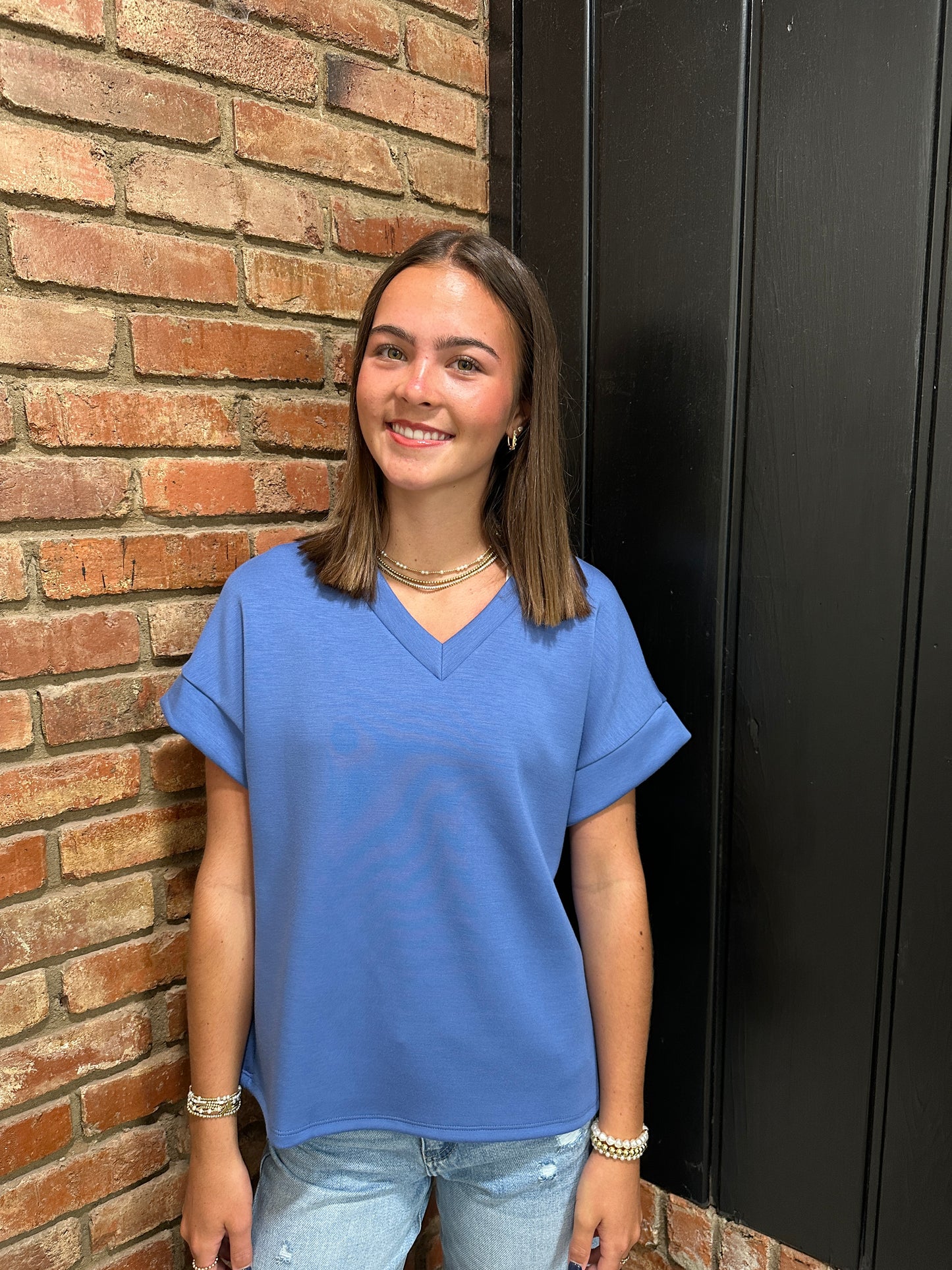 Denim Blue Modal V neck top