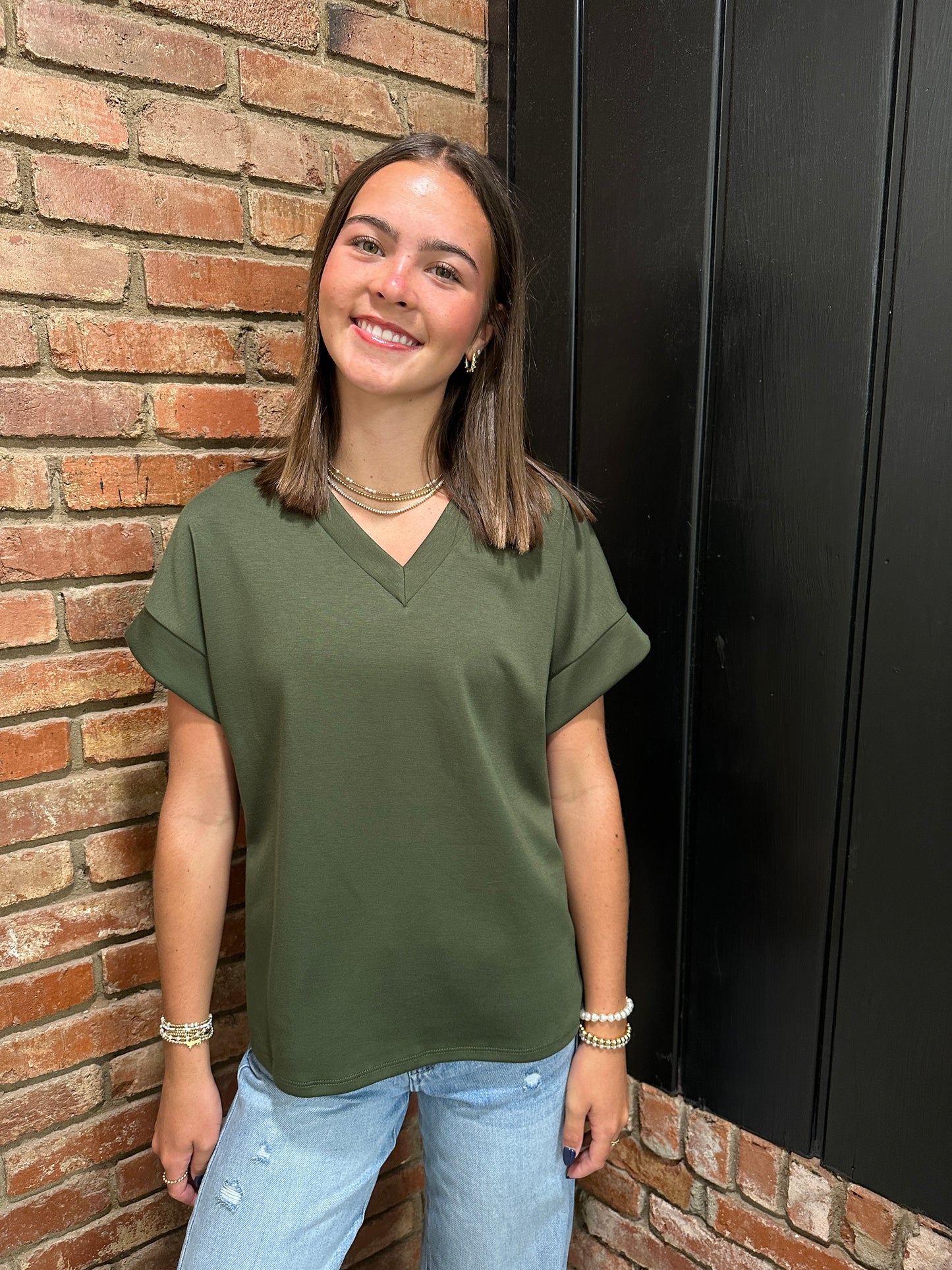 Olive Modal V Neck Top