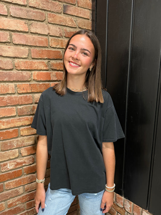Black Crew Neck Pigment Dye T-Shirt