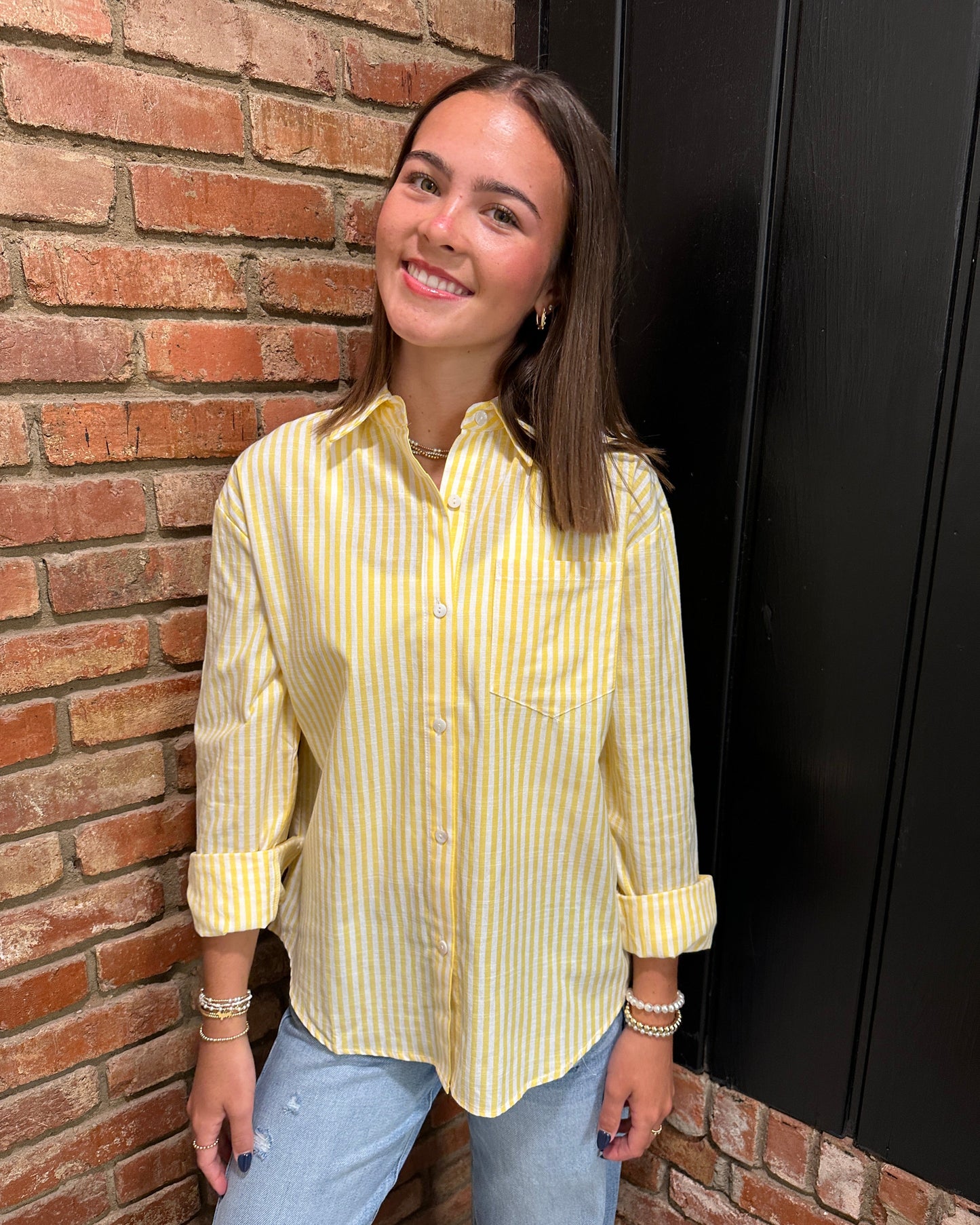 Yellow Collared Contrast Stripe Button Down Shirt