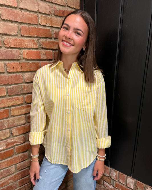 Yellow Collared Contrast Stripe Button Down Shirt