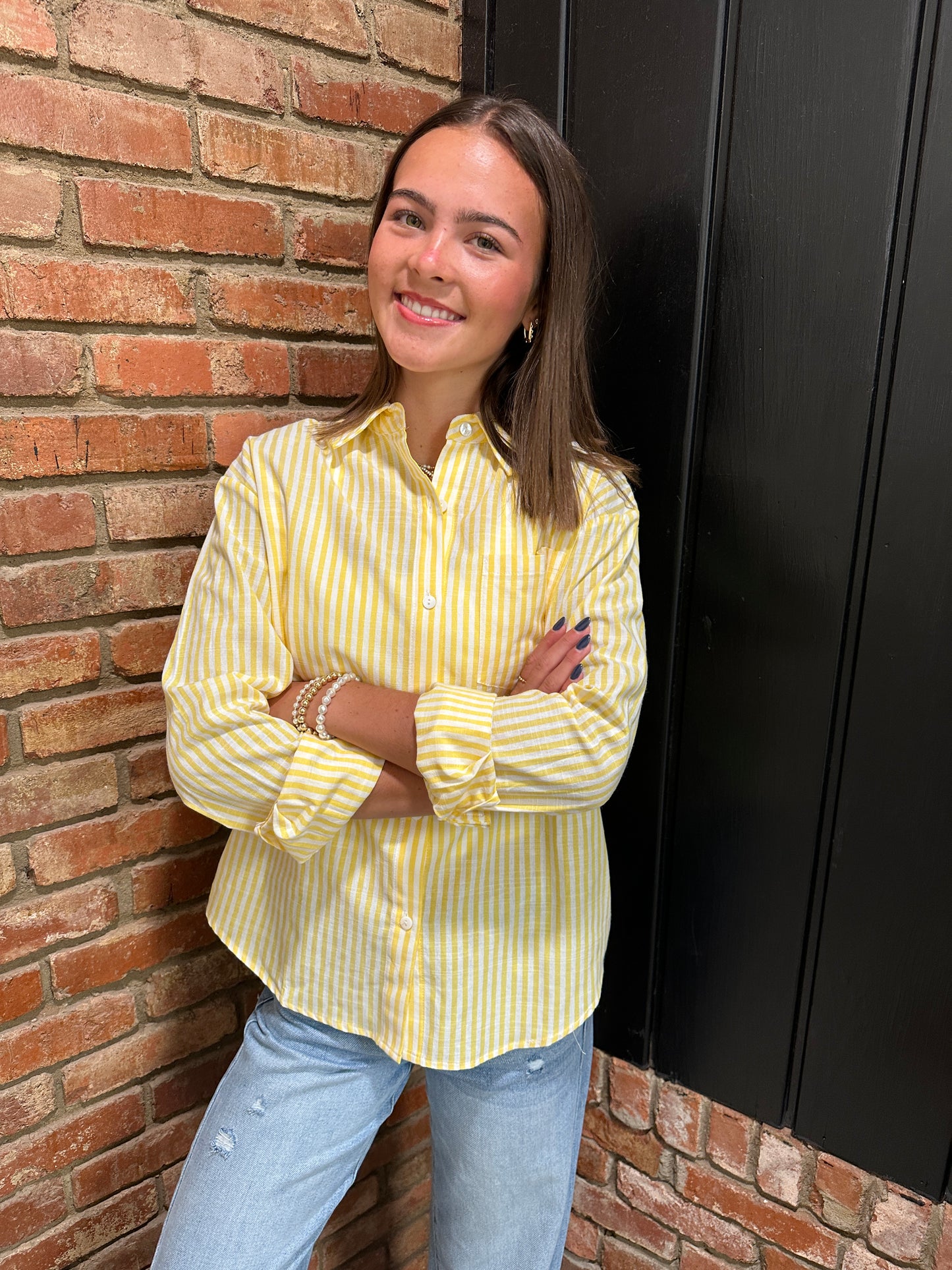 Yellow Collared Contrast Stripe Button Down Shirt